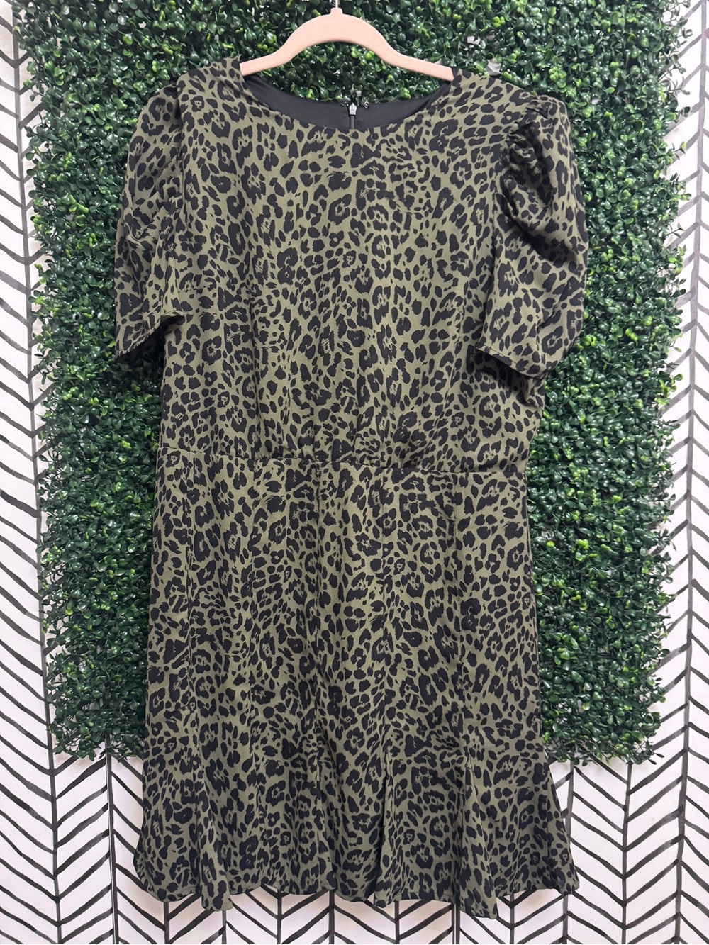 Express Olive Green and Black Leopard Print Mini Dress